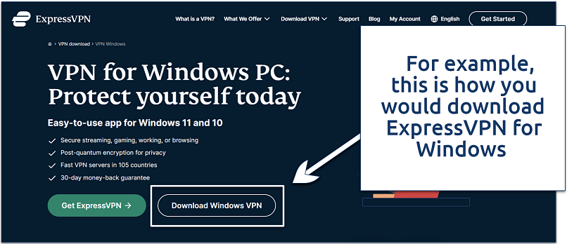A screenshot showing the ExpressVPN’s download page