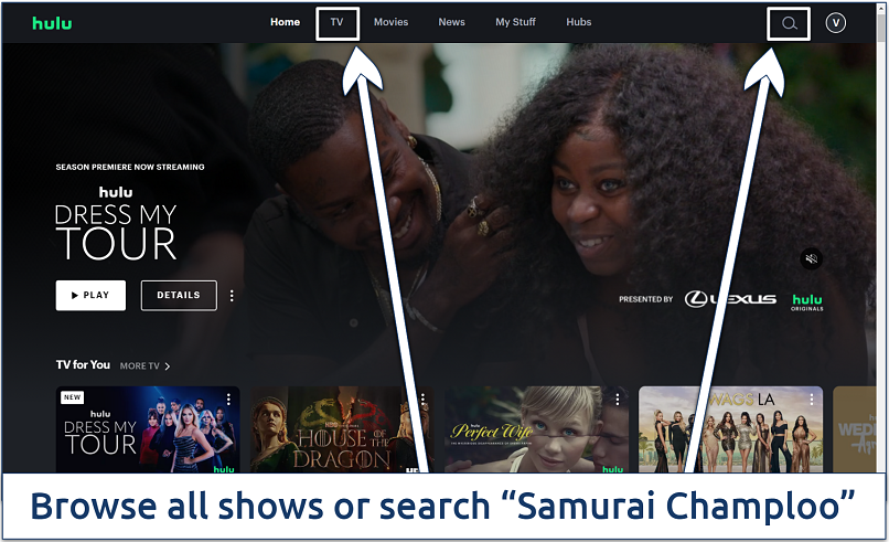 Screenshot of the Hulu man dashboard page highlighting