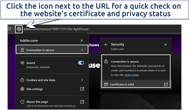 Screenshot of Tubi’s connection status