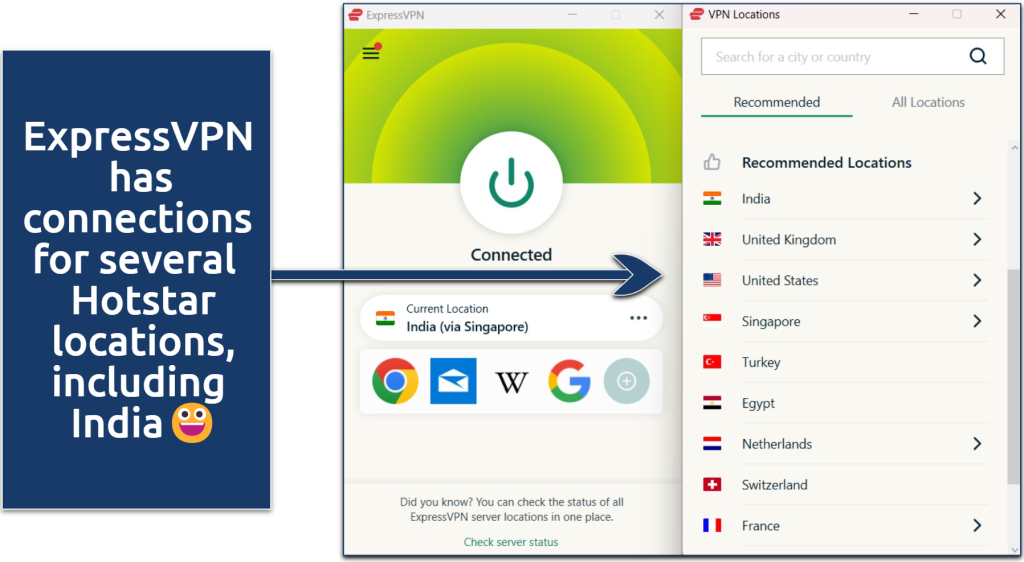 Screenshot of ExpressVPN’s server list