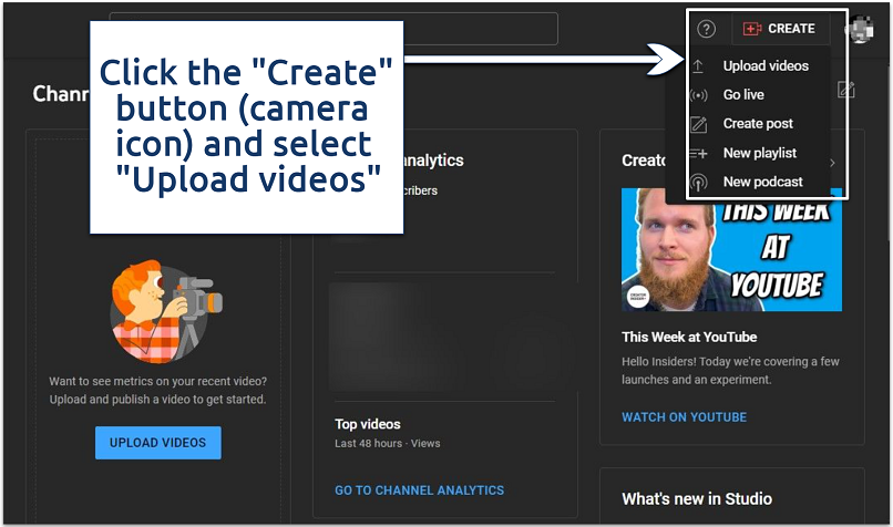 A screenshot of YouTube Studio’s channel content upload page
