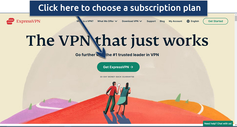 Screenshot showing ExpressVPN’s website homepage with the option to sign up and get a Venezuela IP
