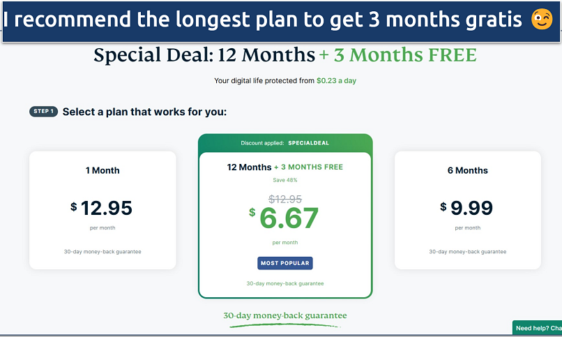 Screenshot of ExpressVPN’s pricing options