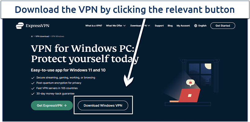 A screenshot showing the ExpressVPN’s download page