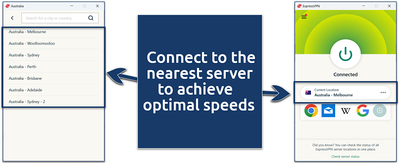 A screenshot showing ExpressVPN’s server selection interface