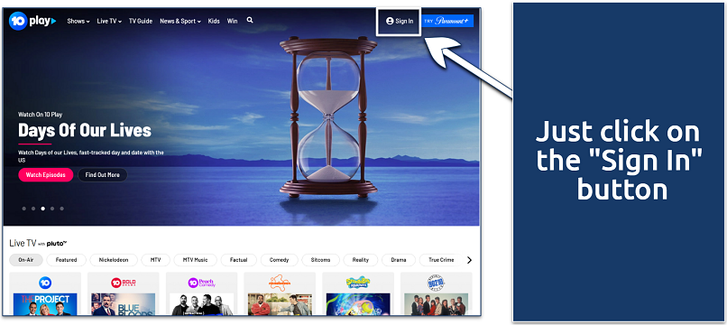 A screenshot showing 10Play’s home page