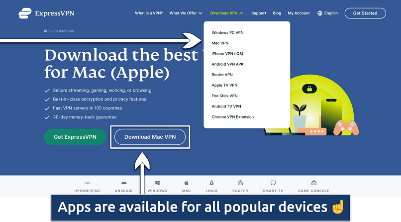 Screengrab of ExpressVPN’s download page