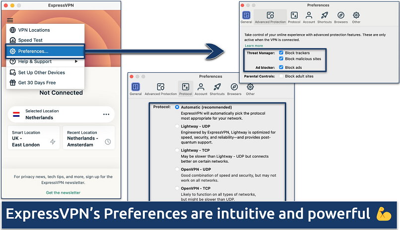 Screengrab of ExpressVPN’s Preferences panel