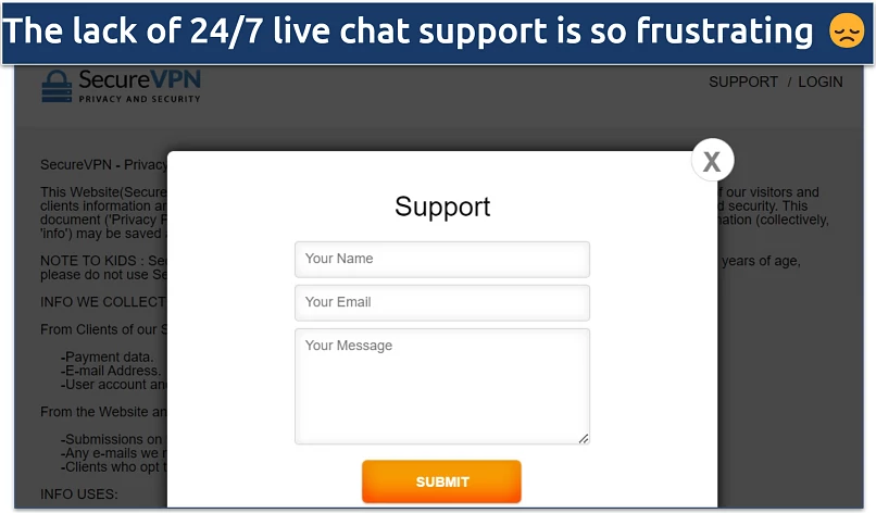Screenshot of Secure VPN's ticketing system