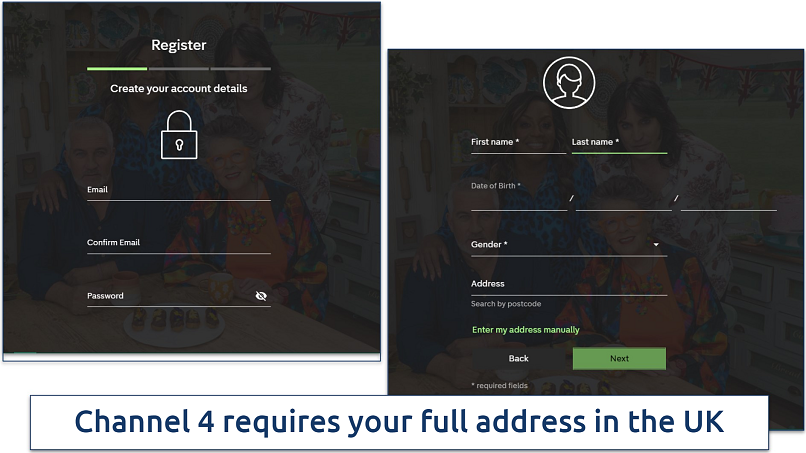 Screenshot of Channel 4’s signup process