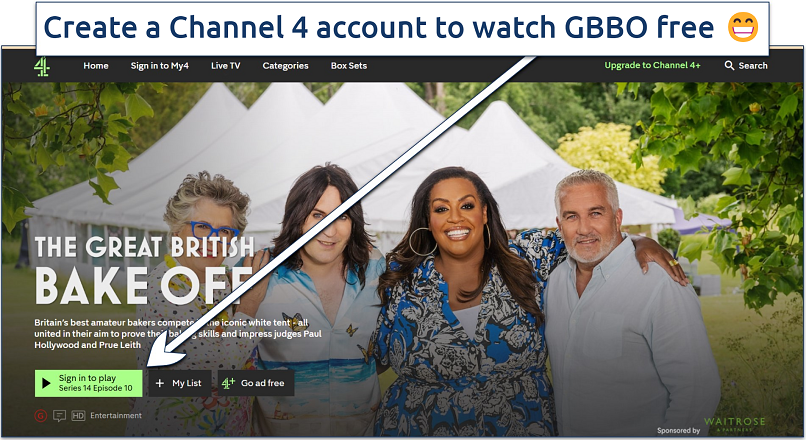 Screenshot of The GBBO page on Channel 4’s website