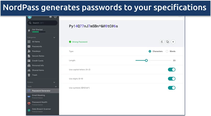 Screenshot of NordPass' password generator