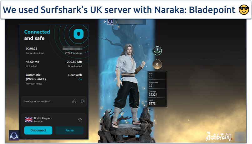 Screenshot of gaming on PC with Surfshark connected