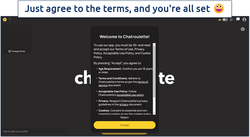 Screenshot of Chatroulette’s terms of service