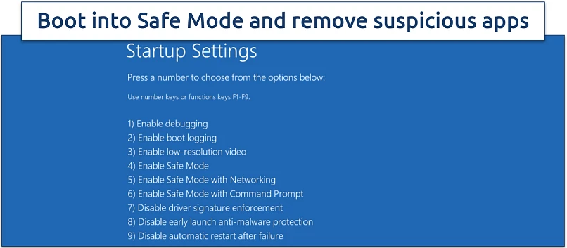 Screenshot of Windows startup settings