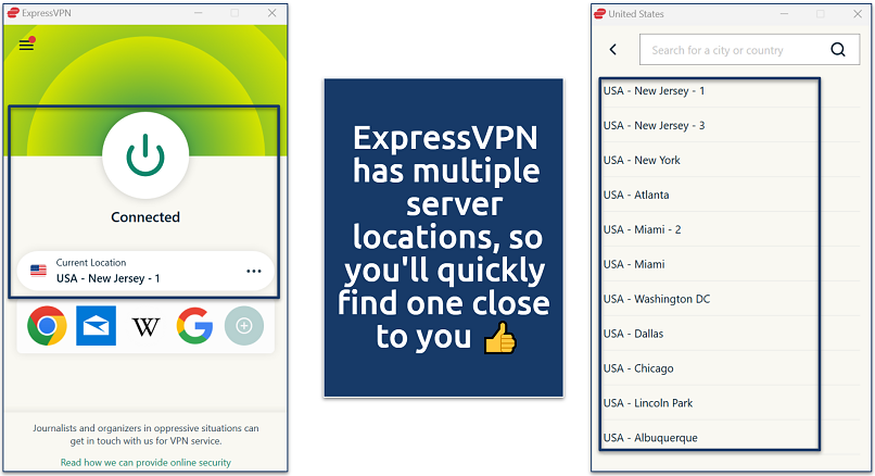 Screenshot of ExpressVPN’s server network