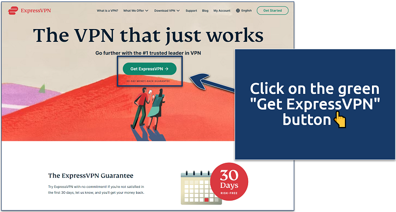 A screenshot showing ExpressVPN’s homepage