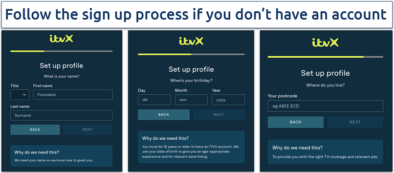 A screenshot showing ITVX’s registration process