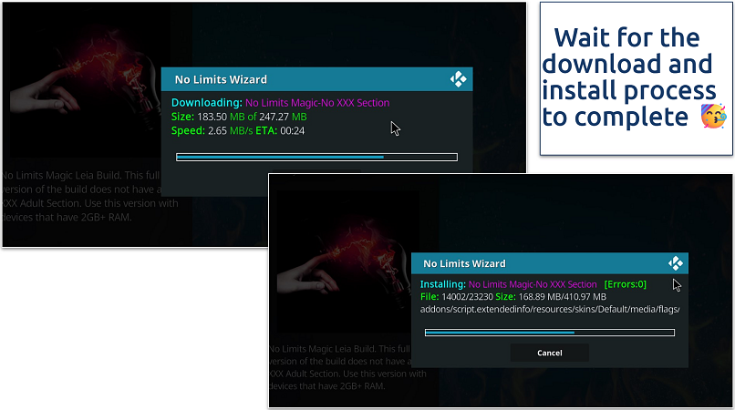 A screenshot showing No Limits Build download and install process