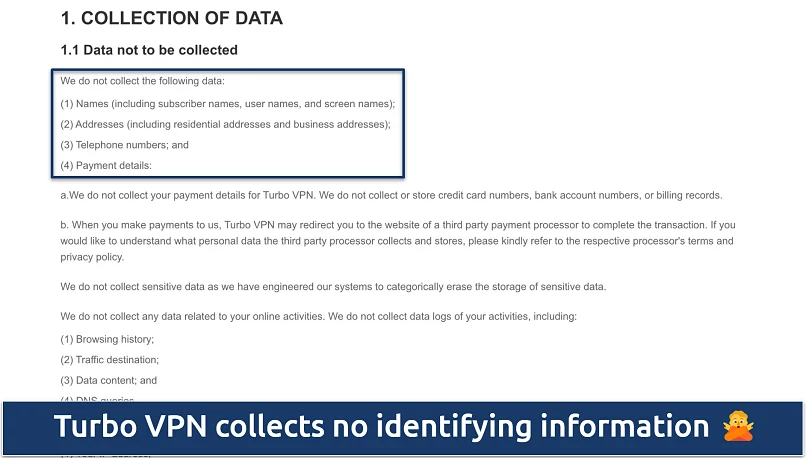 Screenshot of the Turbo VPN Privacy Policy
