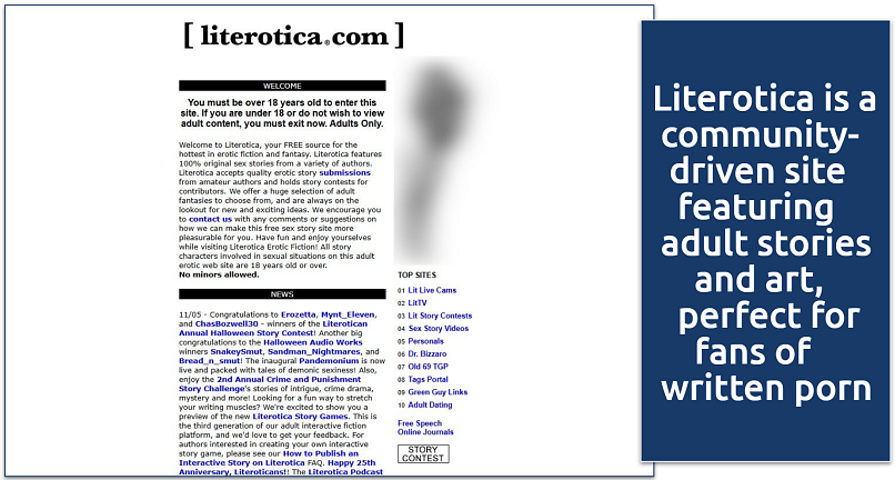 Screenshot of Literotica