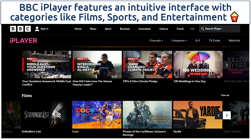 Screenshot showing BBC iPlayer’s homepage