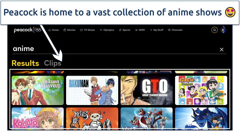 A screenshot showing Peacock’s user interface
