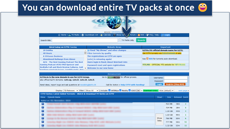 Screenshot of EZTV’s homepage