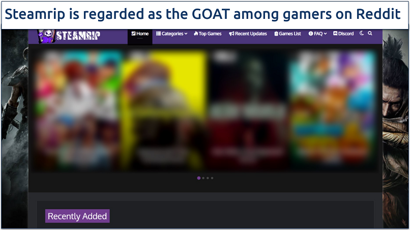 Screenshot of Steamrip’s homepage