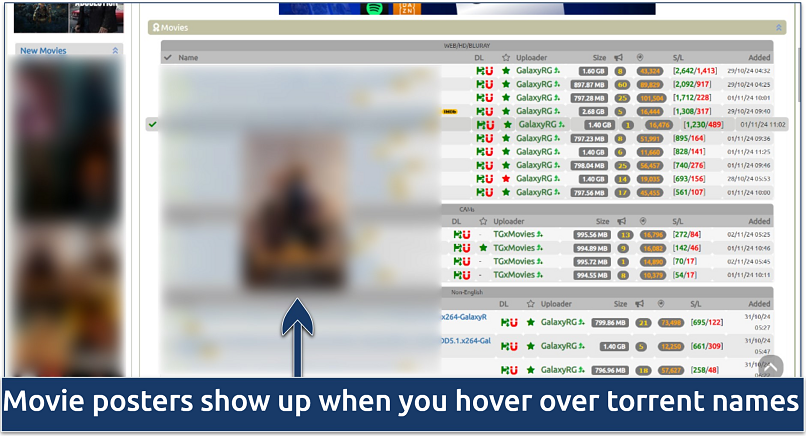 Screenshot of TorrenGalaxy’s homepage