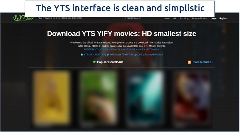 Screenshot of YTS’s homepage