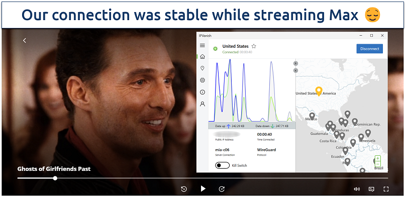 Streaming Max in smooth quality while connected to IPVanish’s US server