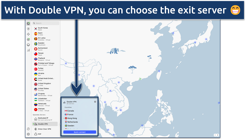 Screenshot showing how to use NordVPN’s Double VPN feature