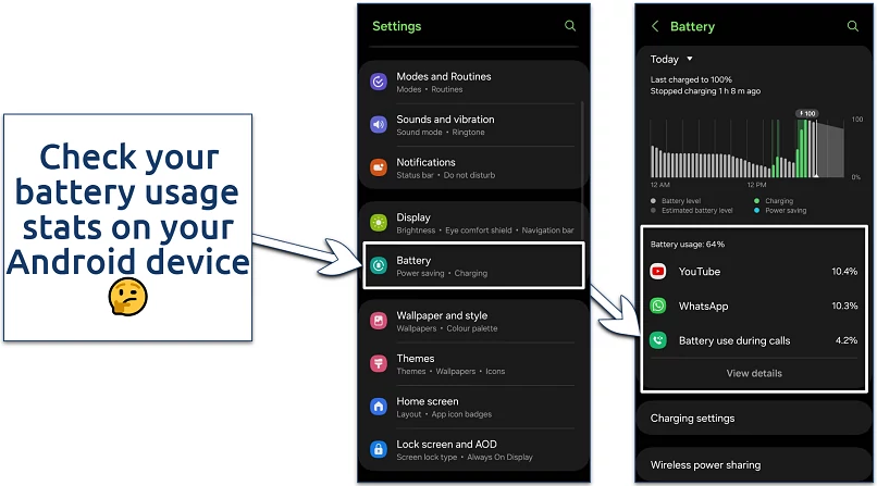 Screenshot of Battery usage on Android