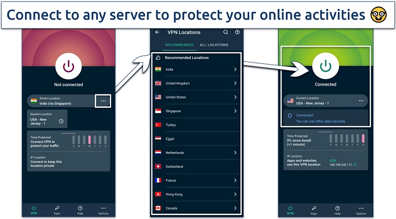 Screenshot of a VPN app servers