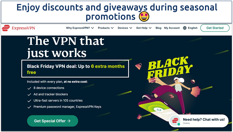 A screenshot showing ExpressVPN free extra months promotions