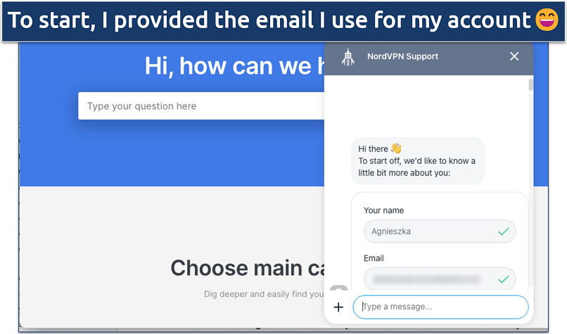Screenshot of NordVPN’s live chat box