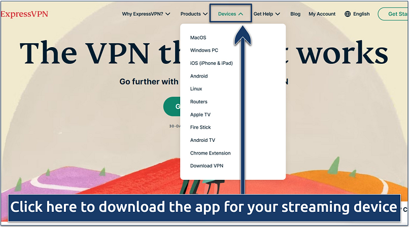 Screenshot of ExpressVPN’s website showing its download page