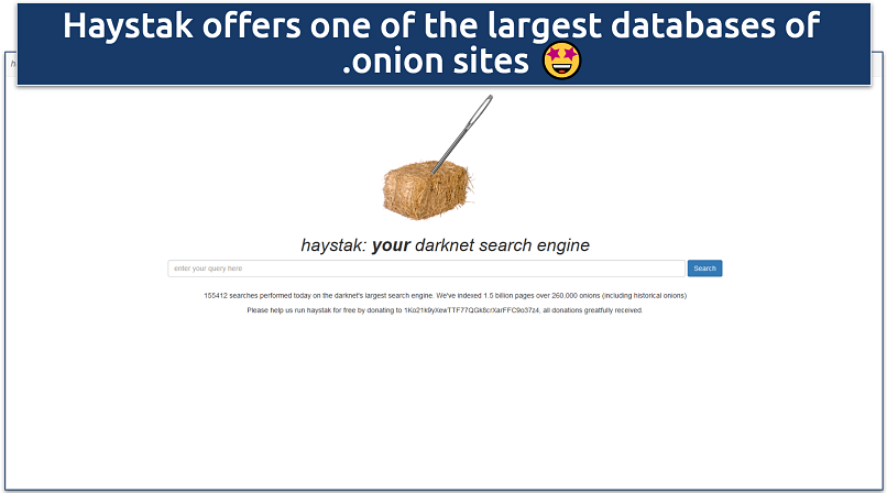 Screenshot of the Haystack search engine