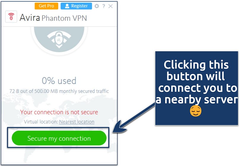 Screenshot showing how to enable Avira Phantom VPN
