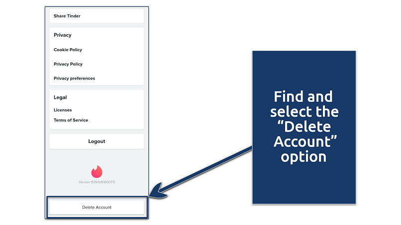 Screenshot of Delete Account option