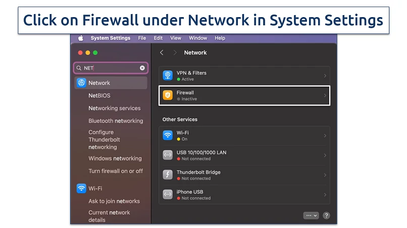 Screenshot of Network tab in System Settings