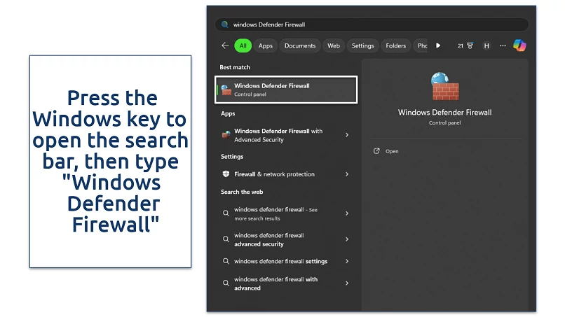Screenshot of Windows Search