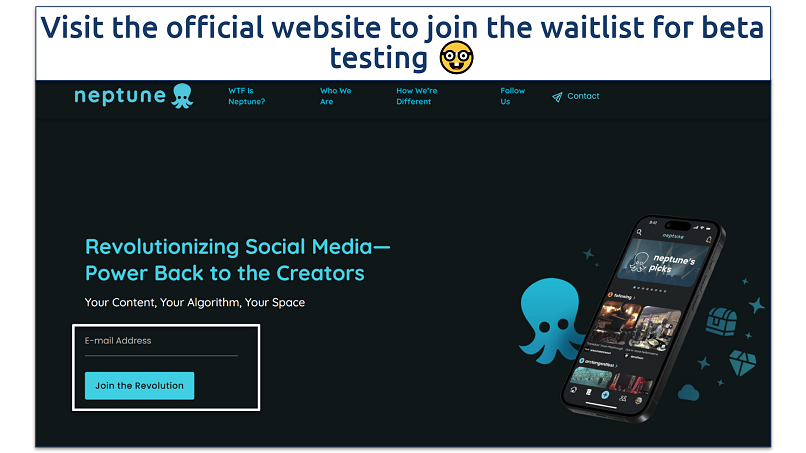 A screenshot showing Neptune&rsquo;s official website