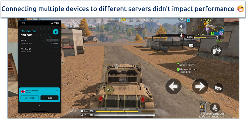 Screenshot of CODM gameplay with Surfshark connection