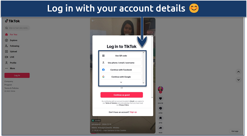 A screenshot showing the TikTok’s login button