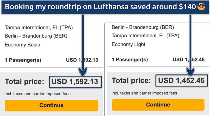 Screenshot showing the potential savings of booking