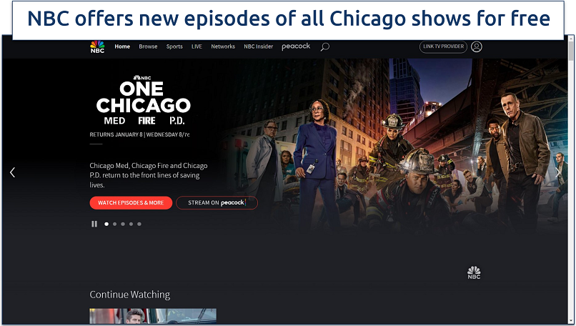 Screenshot of NBC’s website homepage