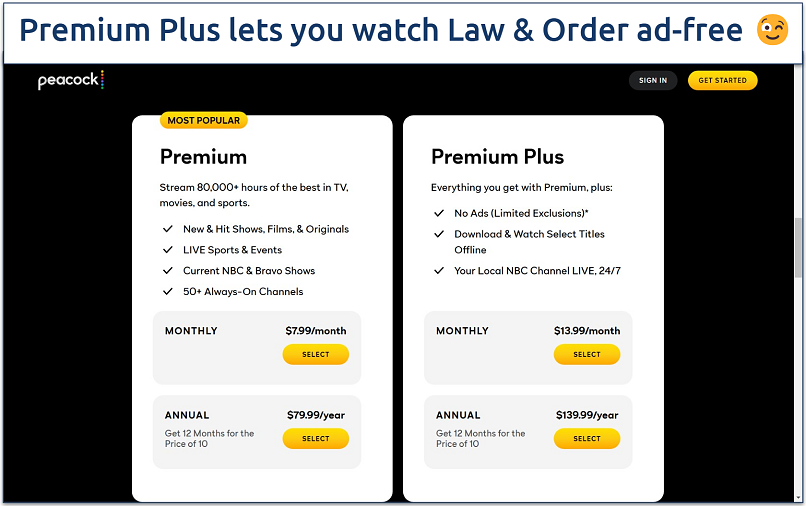 Screenshot of the Peacock