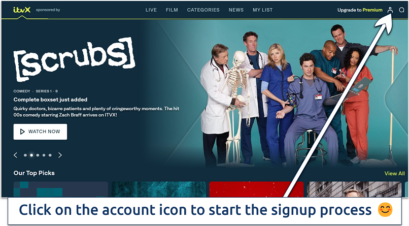 Screenshot showing the ITVX website’s landing page